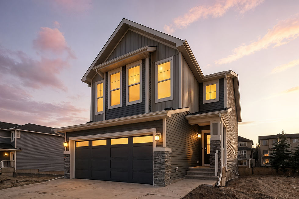 Twilight exterior real estate photo of a large house in Calgary