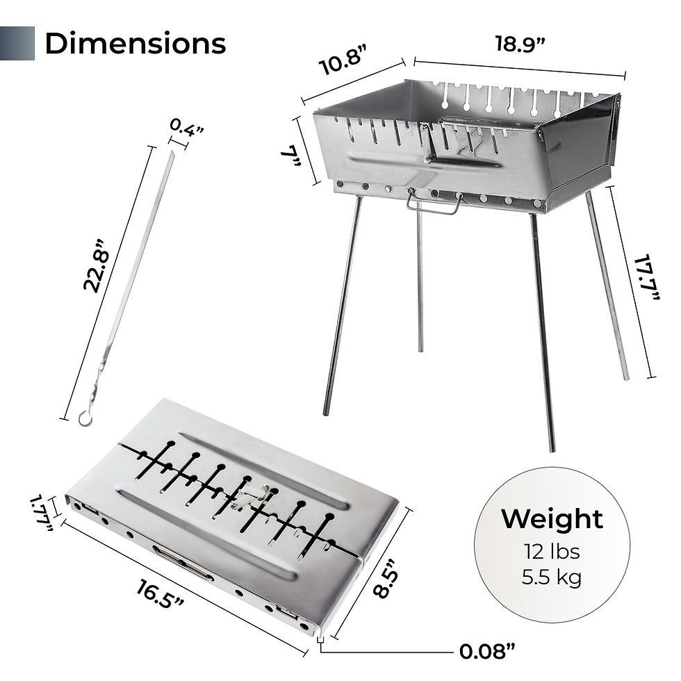 Thumbnail: Mangal Grill Folding Stainless Steel 2mm Portable with 8 Shashlik Skewers