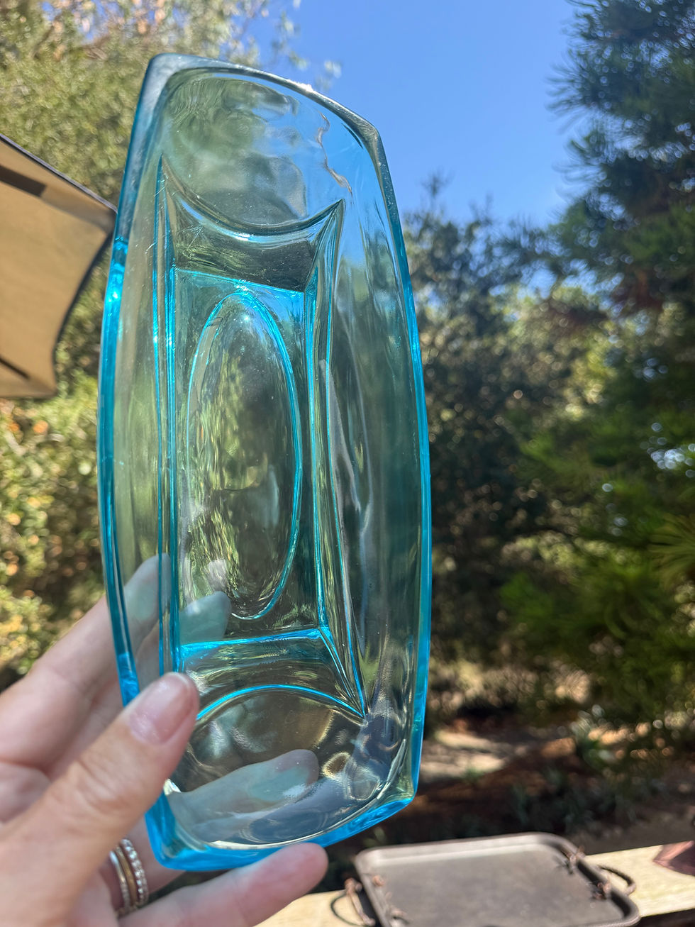 Thumbnail: Hazel Atlas | Capri Blue & Eggplant Glass Plates | Set of 4