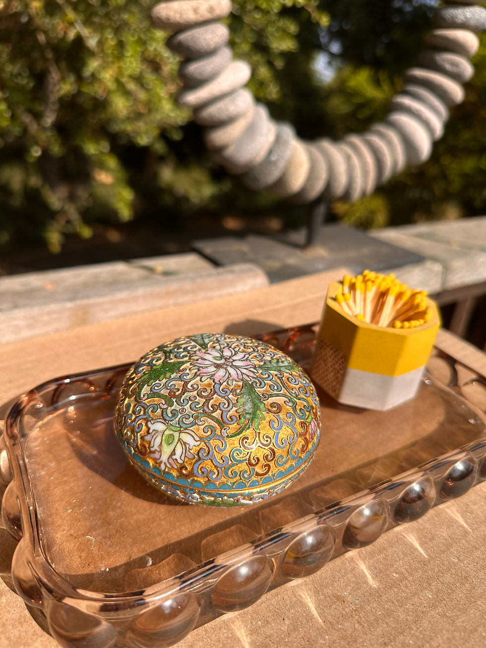 Thumbnail: Vtg Rare Chinese Cloisonne Enamel Bronze Lidded Trinket Box Flower 3.25"Dia www.considered-shop.com