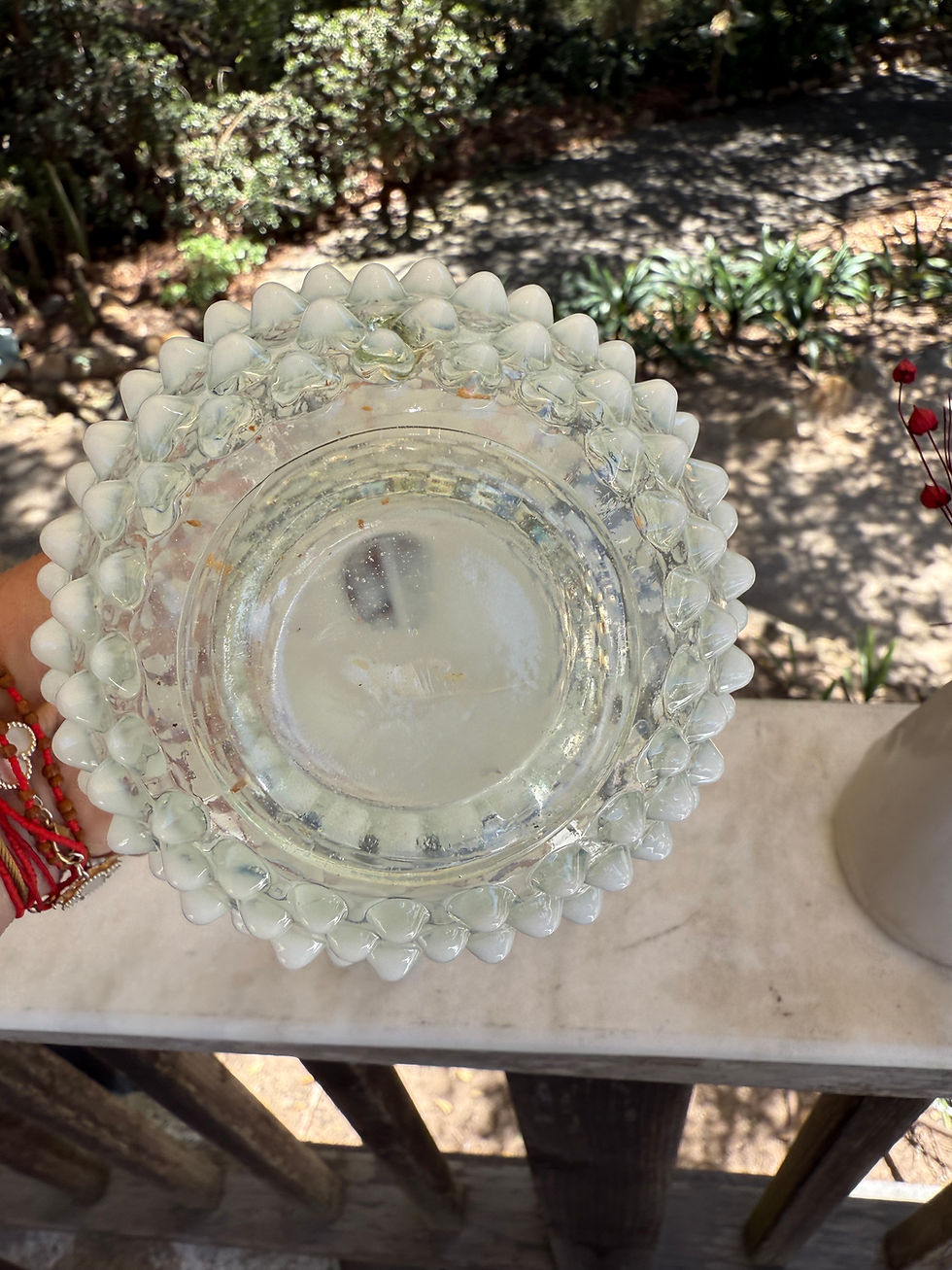Thumbnail: Vintage Hocking Moonstone Hobnail Perfume Bottle with Stopper