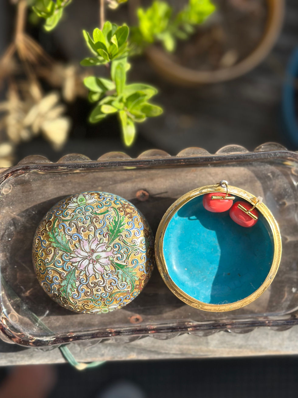 Thumbnail: Vtg Rare Chinese Cloisonne Enamel Bronze Lidded Trinket Box Flower 3.25"Dia www.considered-shop.com