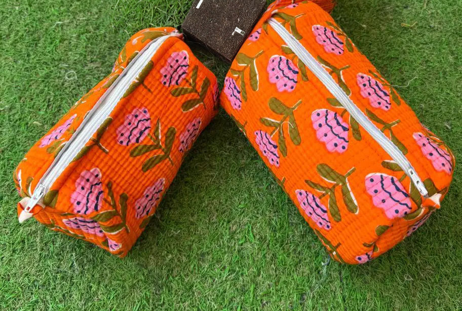 Thumbnail: Pure Cotton Handmade Cosmetic Bag Toiletry Bags | Set of 2