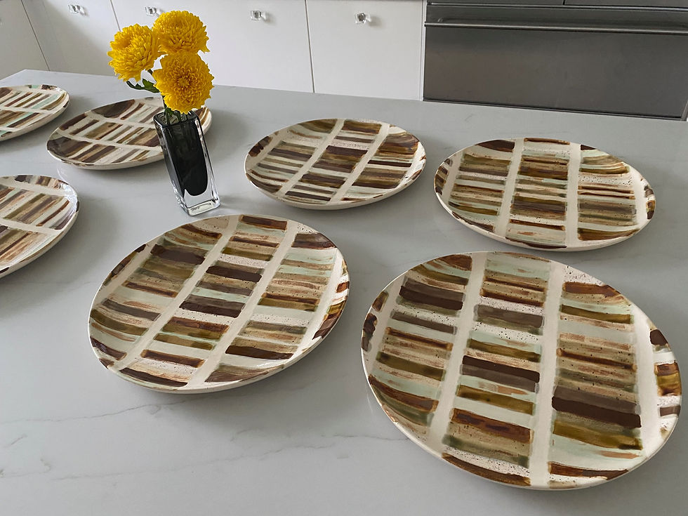 Thumbnail: RARE!  Sherry Olsen "Owen" Series Ceramic Plates  | Buffet & Dessert | 8 Each