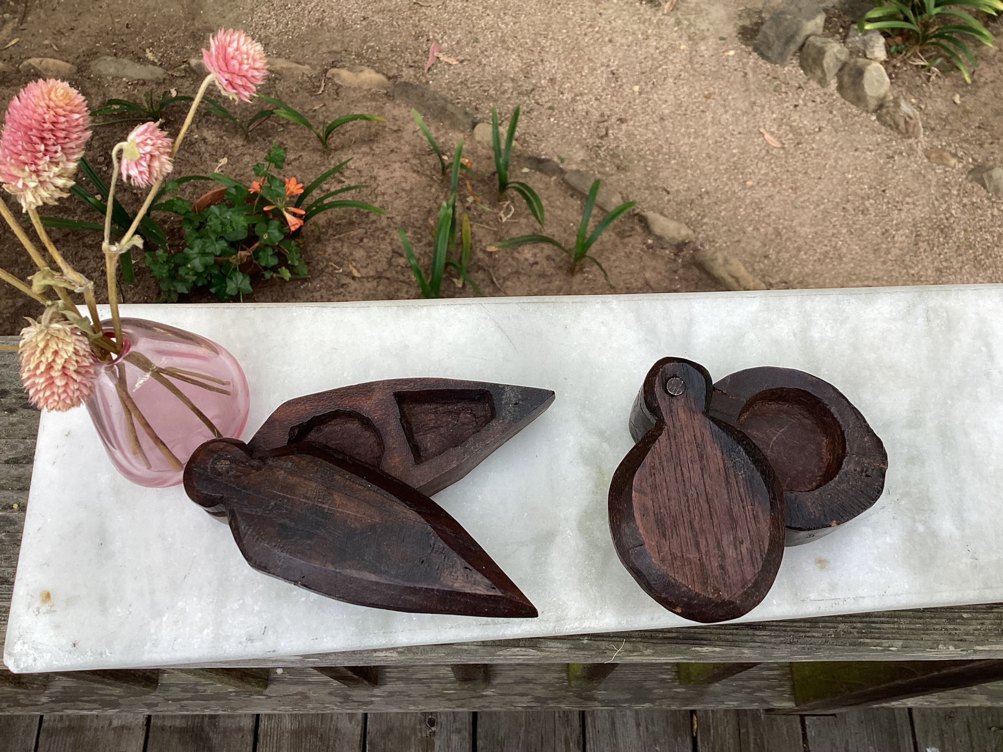 Vintage Indian Hand Carved Wooden Spice Boxes