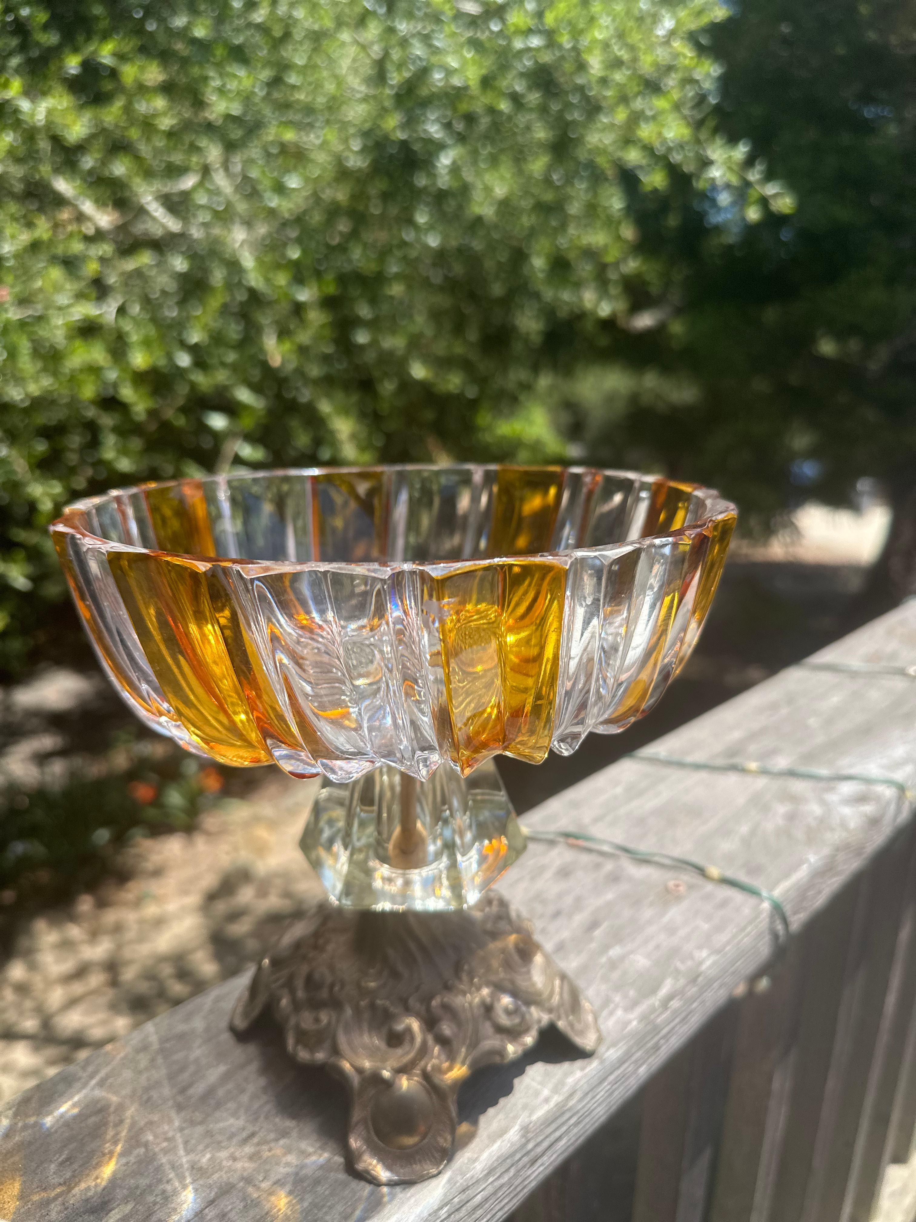 Vintage Glass Compote with Brass & Lucite Base www.considered-shop.com