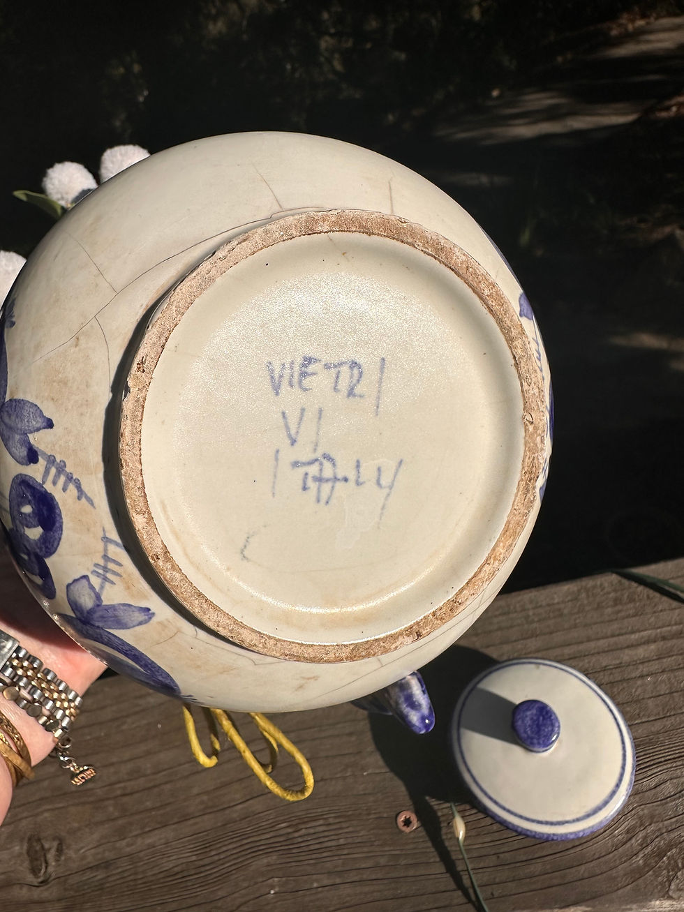 Thumbnail: Vintage Vietri Italian Solimene Water Pitcher with Lid