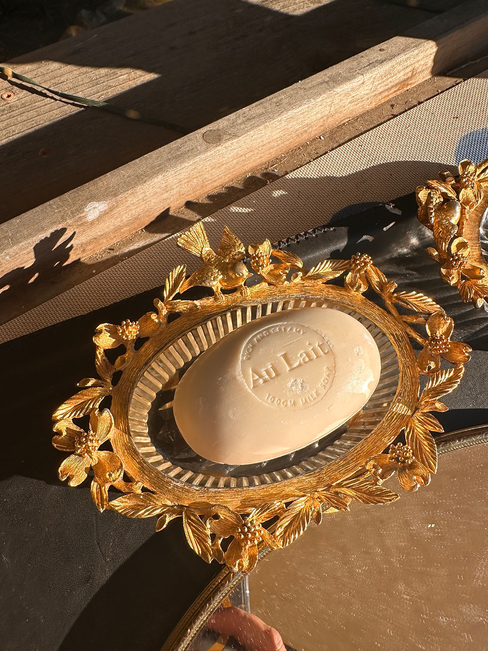 Thumbnail: Hollywood Regency Ormolu Vanity Set | Tray, Soap Dish & Trinket Dish