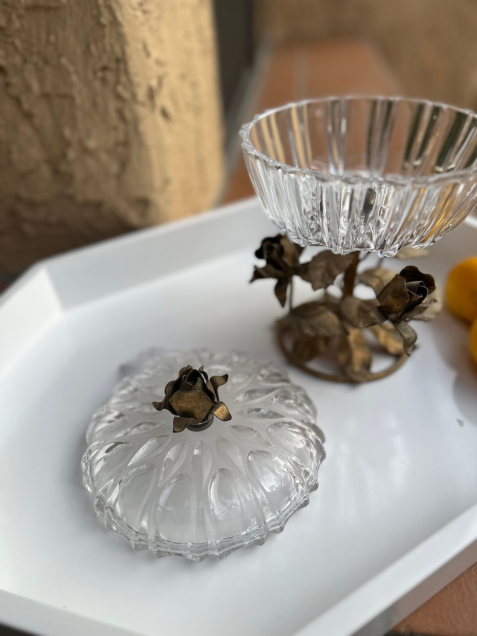 Thumbnail: Italian Crystal Compote (Lidded) |  Brass Floral Base