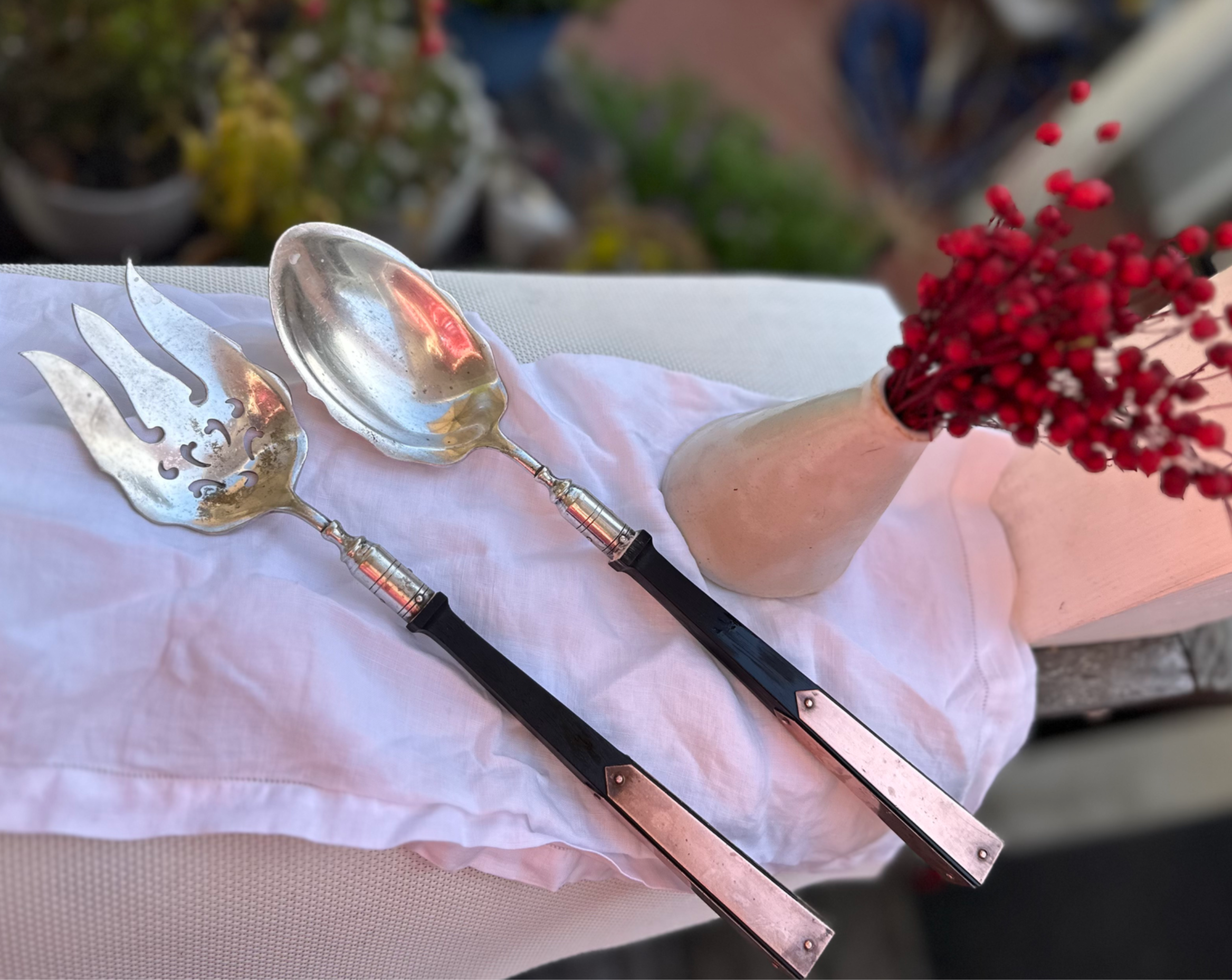 Vintage Manning & Bowman Serving Utensils | Ebony and Copper Handles