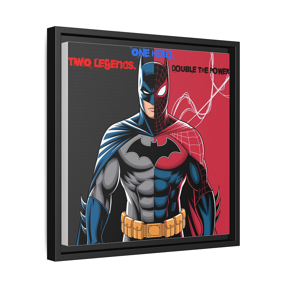 Batman/Spider-Man hybrid canvas art: 'One Girl, Two Originals, Double the Mayhem'