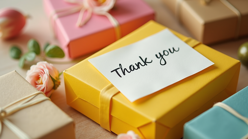 Close-up of eco-friendly colorful packaging with a thank-you note