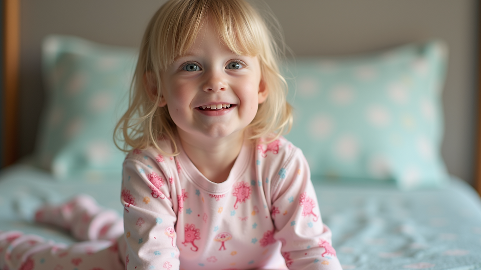 Close-up of soft, colorful children’s pajamas with playful patterns