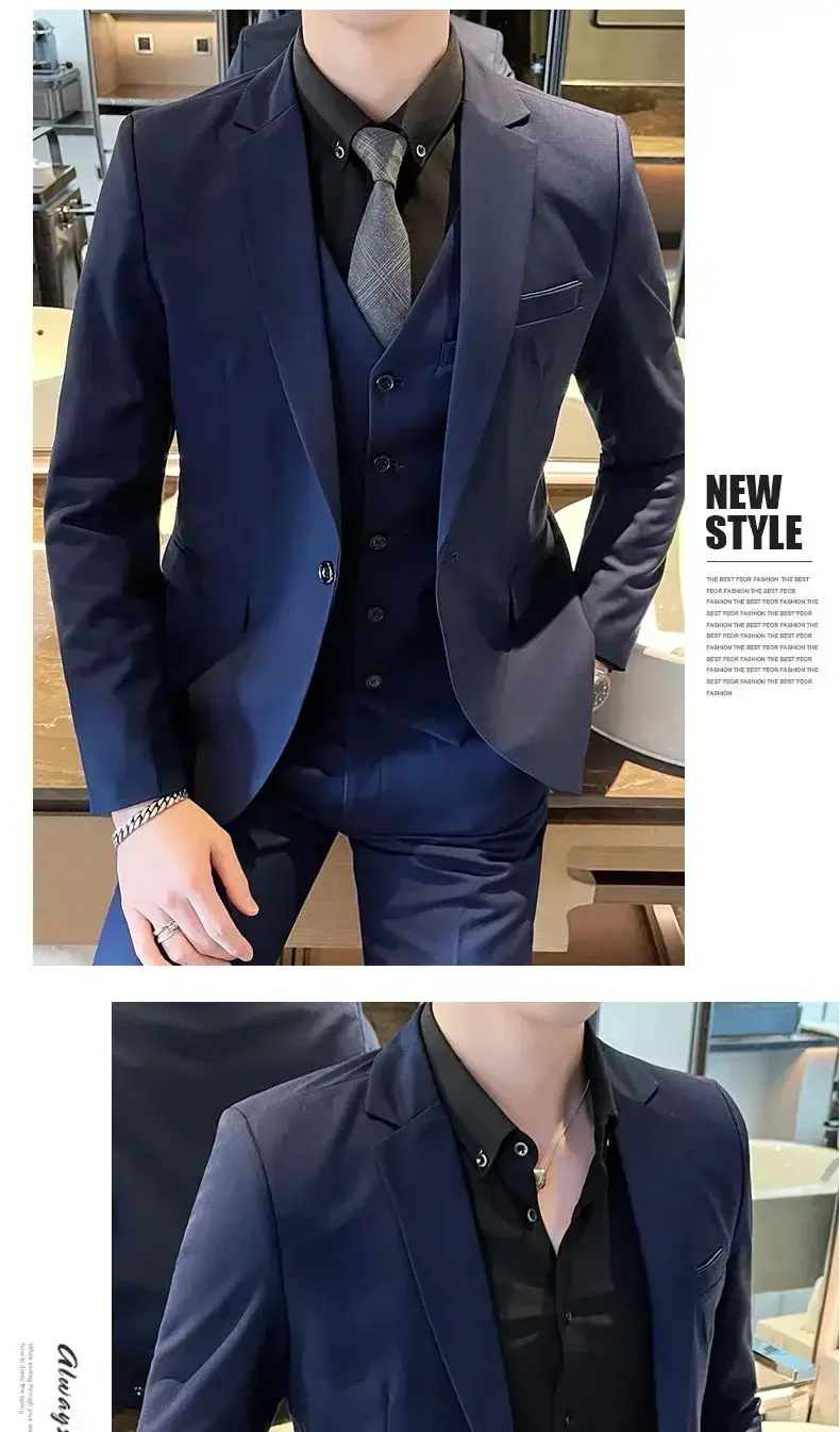 Thumbnail: Classic Men's 3-Piece Suit Set: Professional Blazer, Vest & Formal Trousers