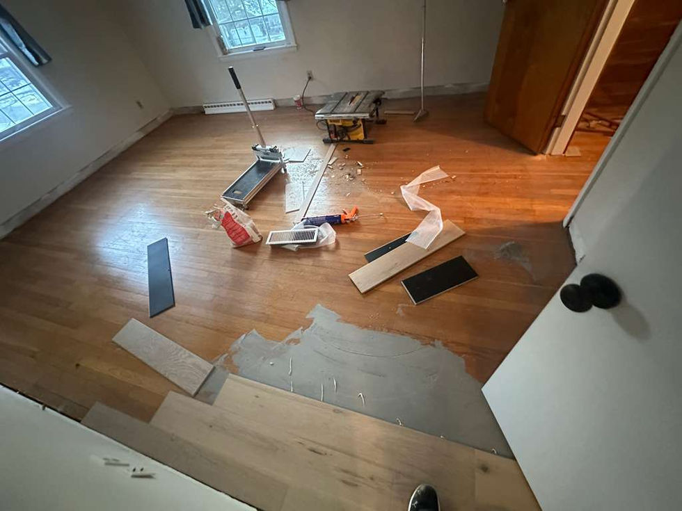 Modern MSI Bali Buff hardwood installation throughout a North Andover MA living room