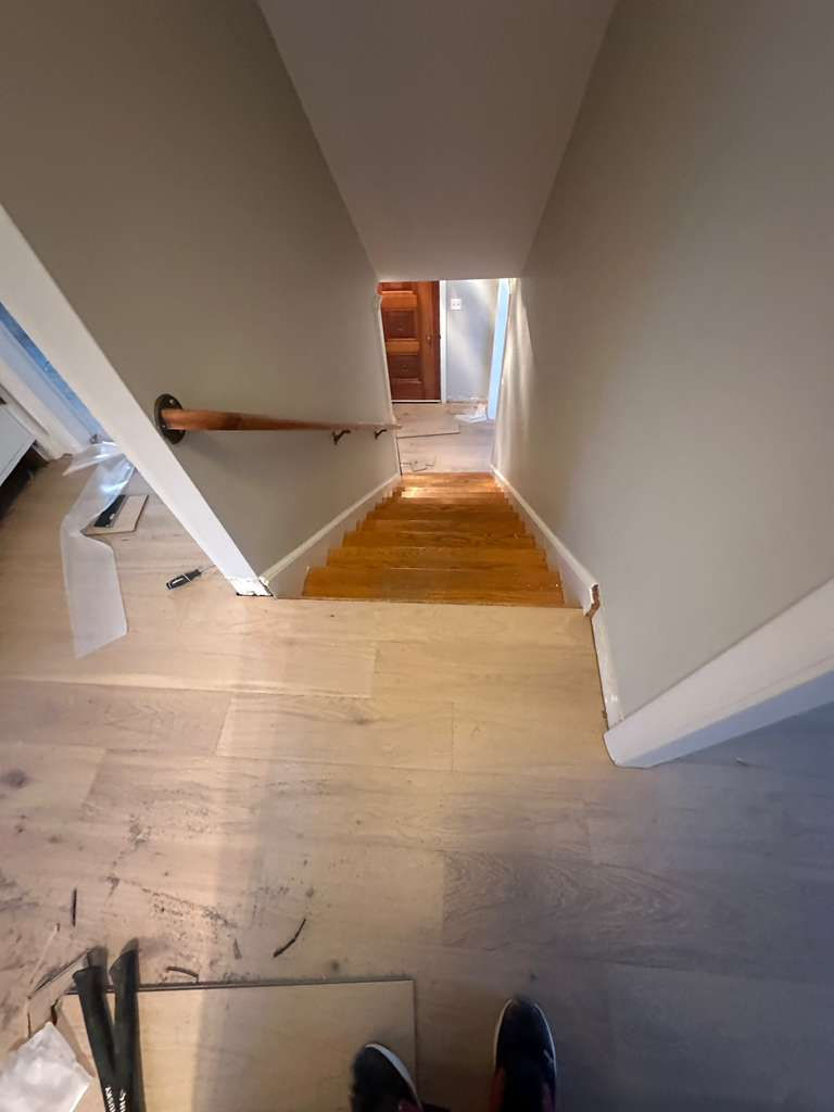 Modern MSI Bali Buff hardwood installation throughout a North Andover MA living room