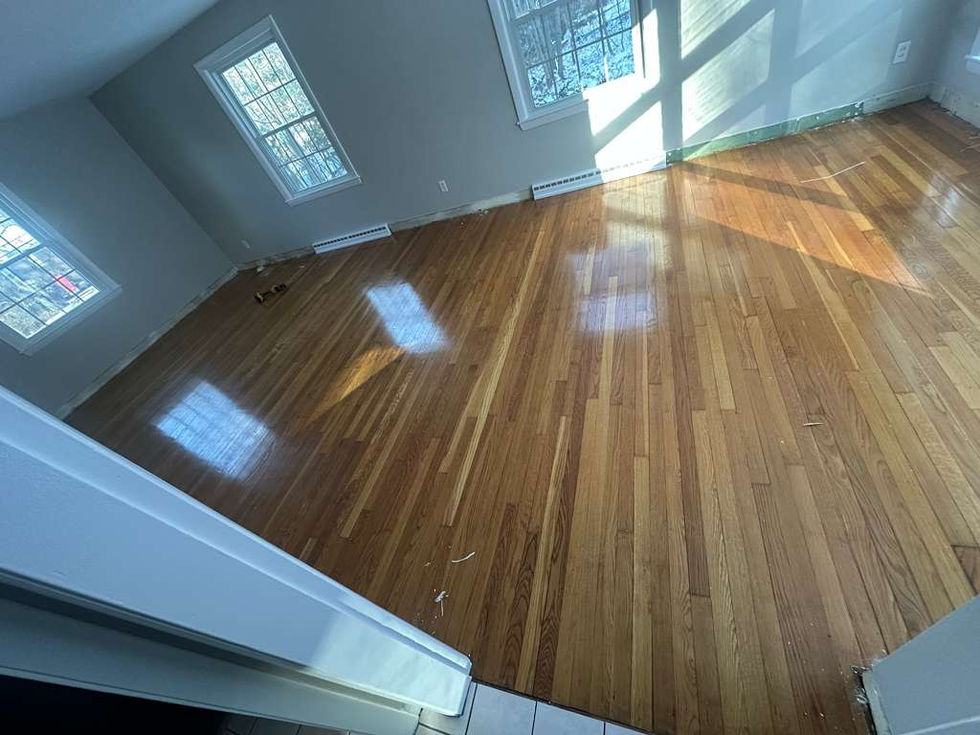 Modern MSI Bali Buff hardwood installation throughout a North Andover MA living room