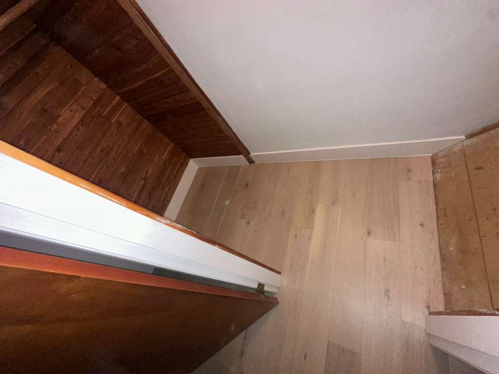 Modern MSI Bali Buff hardwood installation throughout a North Andover MA living room