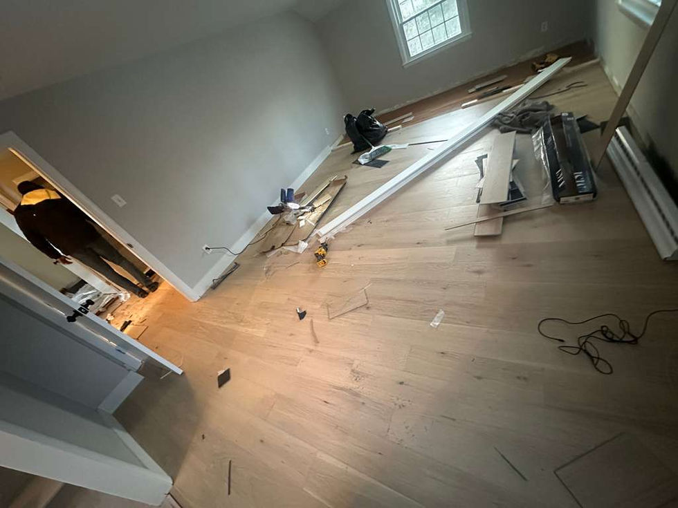 Modern MSI Bali Buff hardwood installation throughout a North Andover MA living room