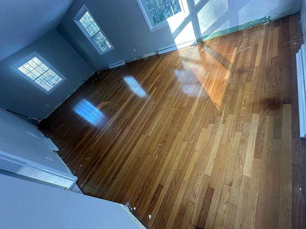 Modern MSI Bali Buff hardwood installation throughout a North Andover MA living room
