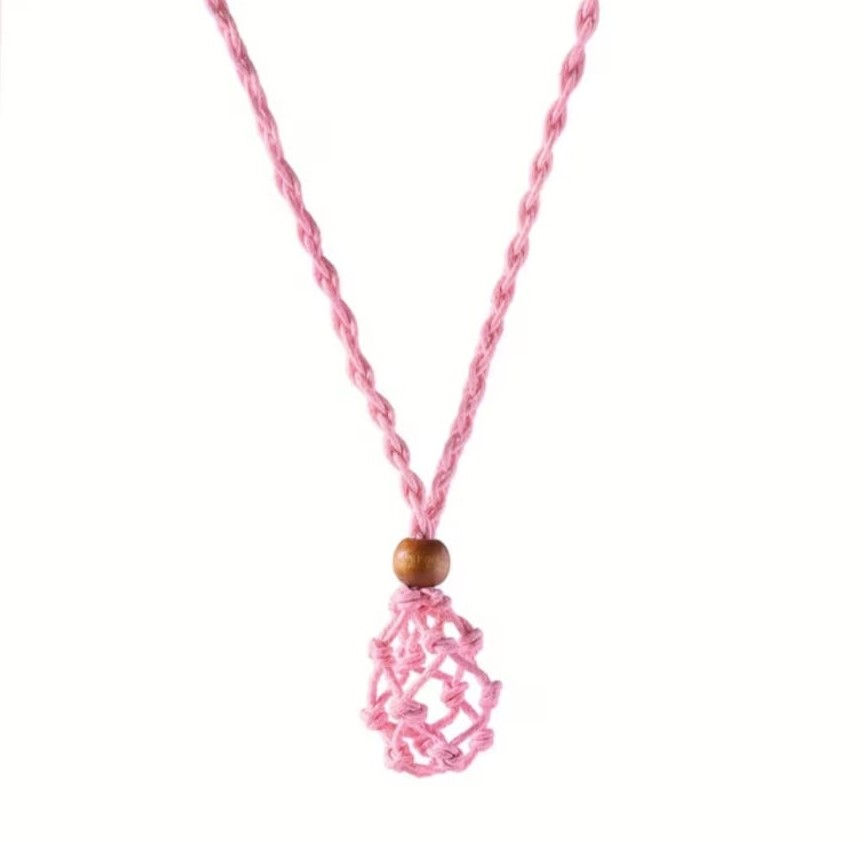Colar Porta-Cristal Macramé Rosa