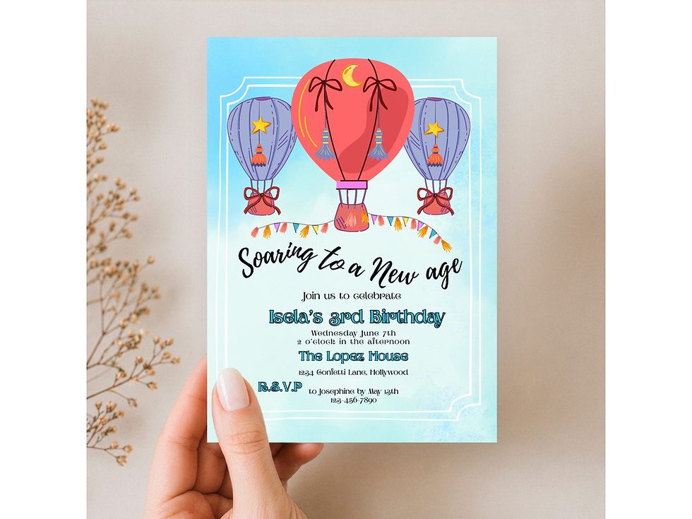 Thumbnail: Soaring to a New Age Birthday Invitation, Hot Air Balloon Party Invite, Editable