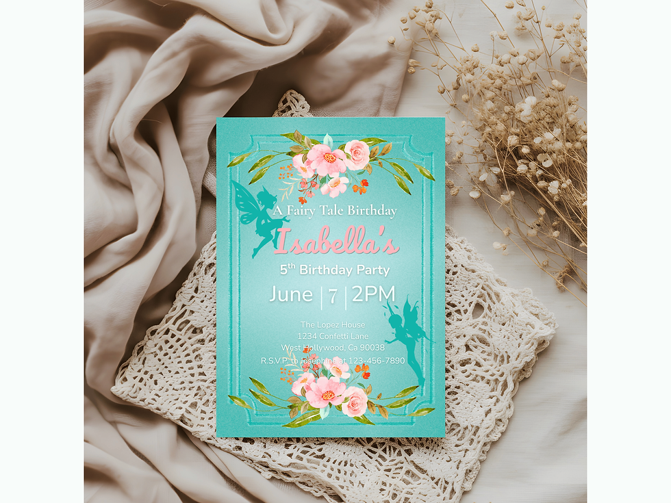 Thumbnail: Watercolor Floral Birthday Invitation, Fairy Tale Girl Party Invite (Digital Dow