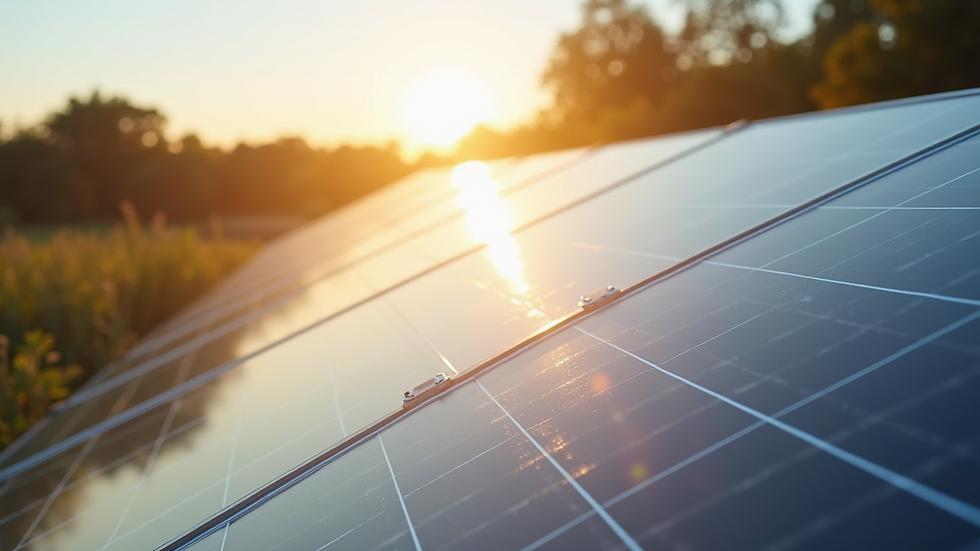 Close-up view of solar panels with sunlight reflecting
