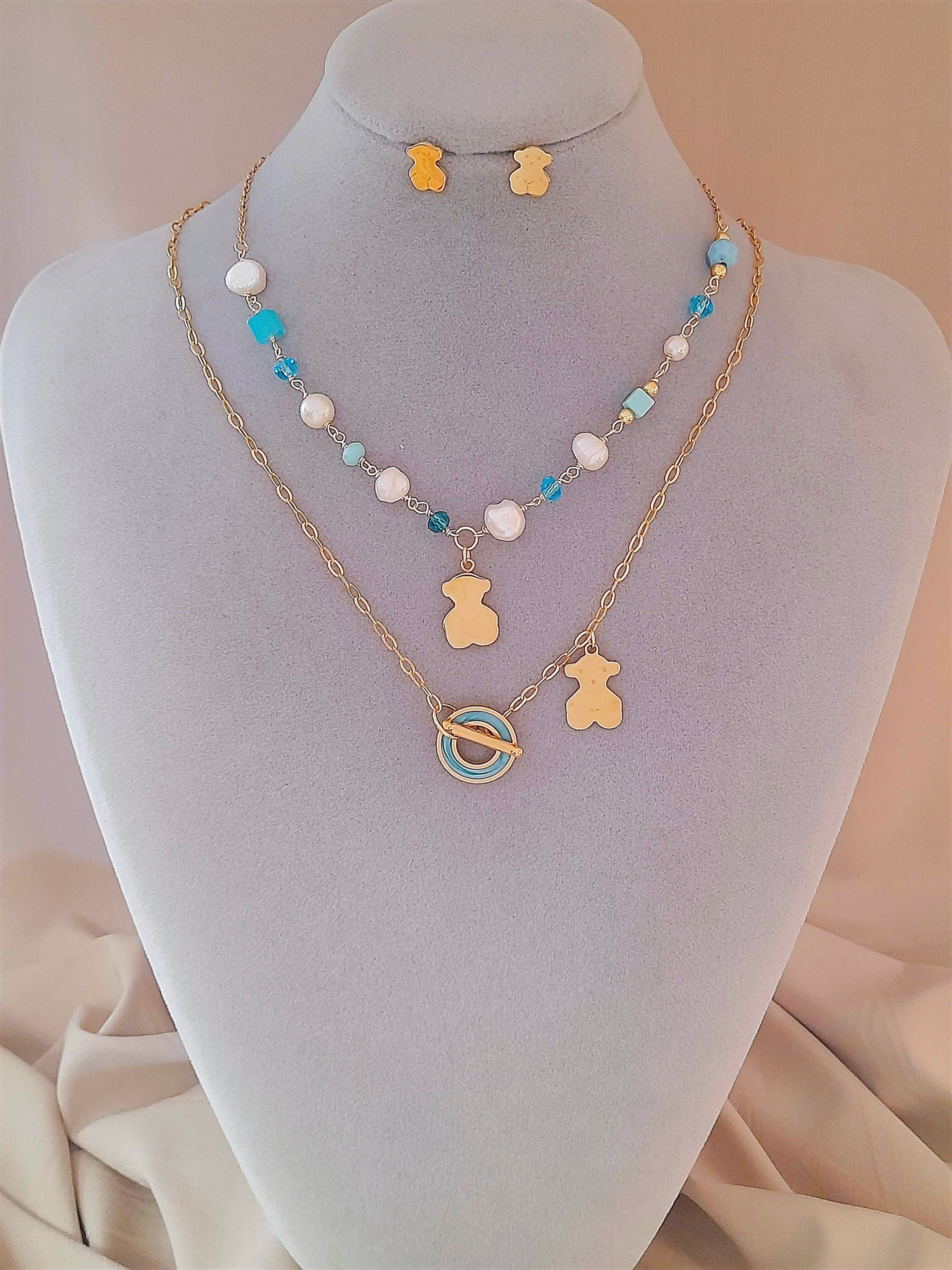 Set de acero con perlas y cristales