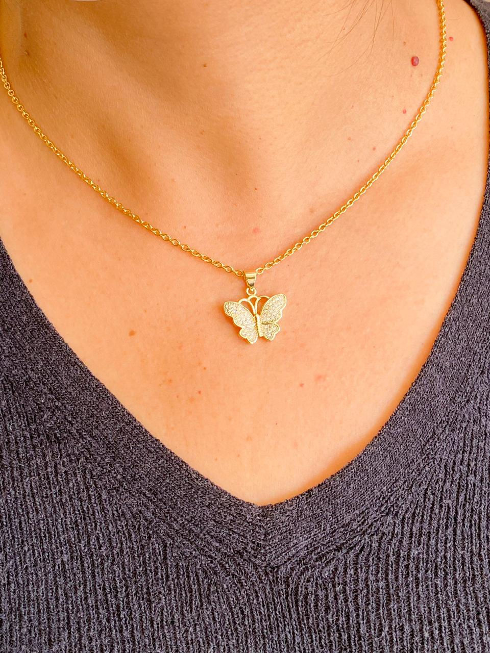 Cadena acero mariposa microcirconia