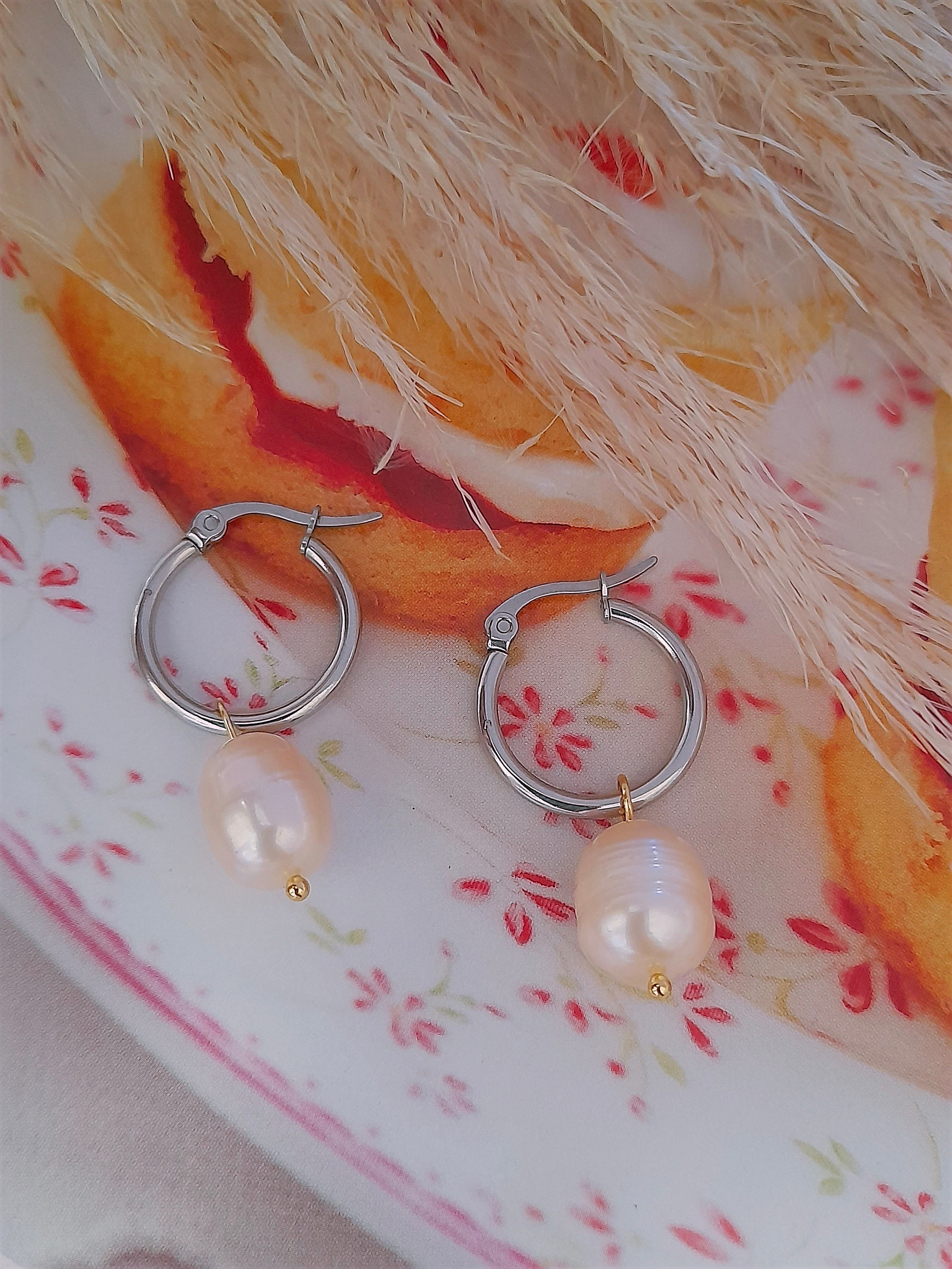 Argollas acero con perla cultivada