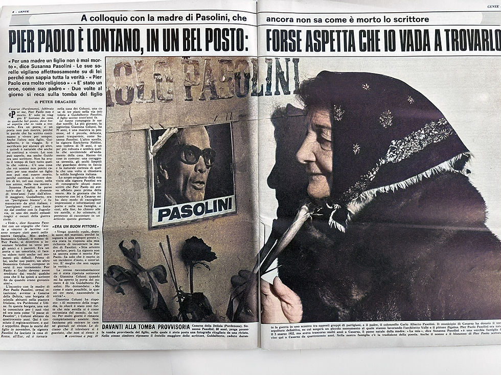 Peter Dragadze, per Gente, intervista a Casarsa della Delizia la mamma di Pasolini (febbraio 1976): Per me, Pier Paolo non è morto.