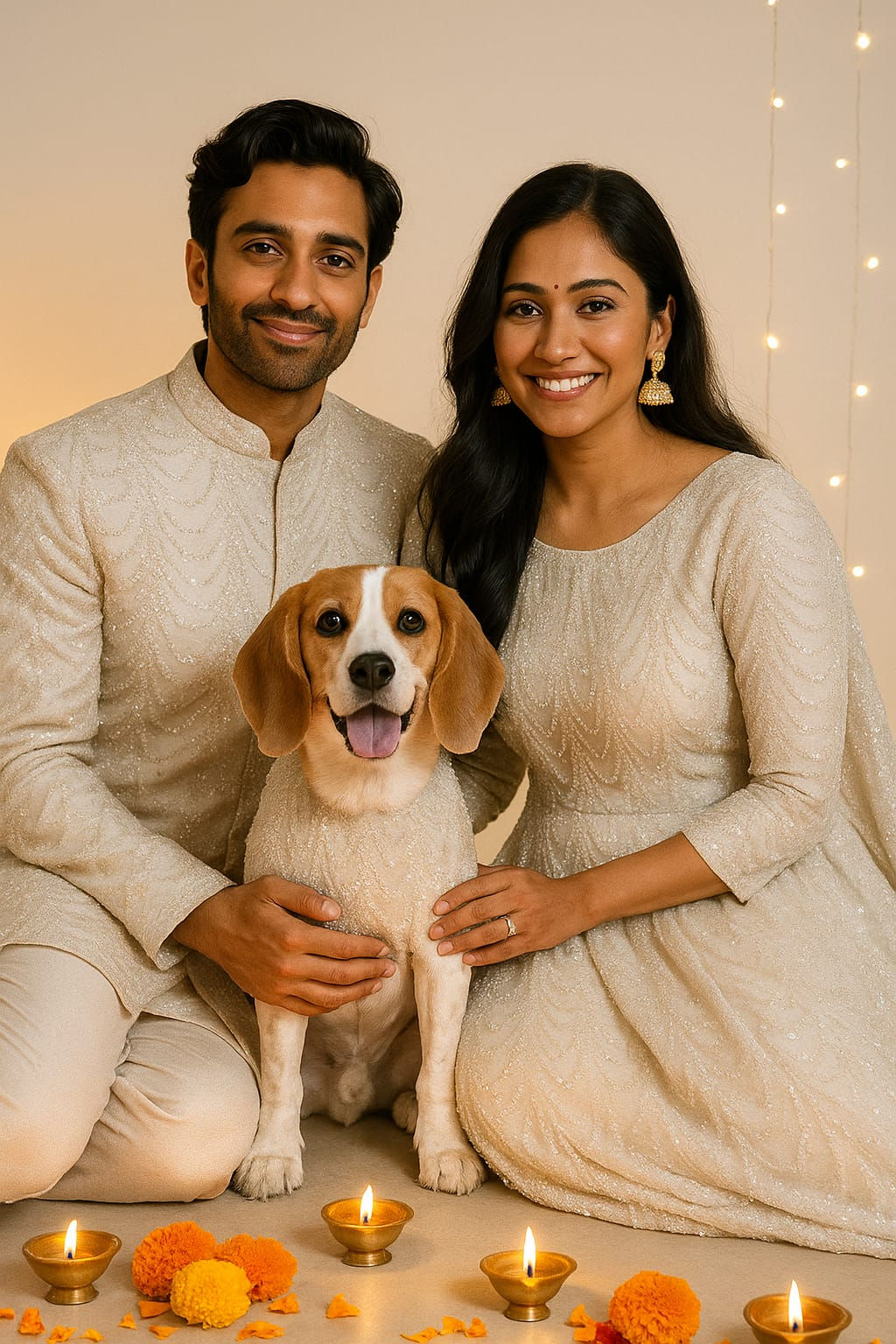 Off white Festive Matching Ethnic Set – Pet & Parent Edition
