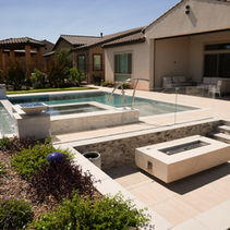 Backyard landscape design with pool and spa; Contemporary & Clean Lines Las Vegas