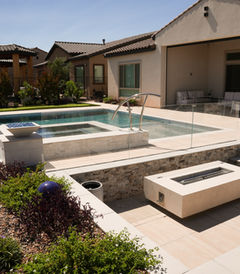 Backyard landscape design with pool and spa; Contemporary & Clean Lines Las Vegas
