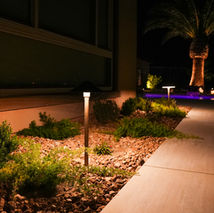 Pathway lights illuminating desert landscaping at night