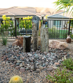 Outdoor water features Lake Las Vegas in a desert rock garden.