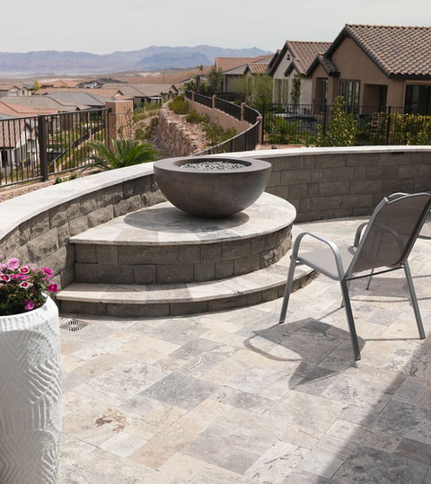 Elegant outdoor fire pit with surrounding seating area