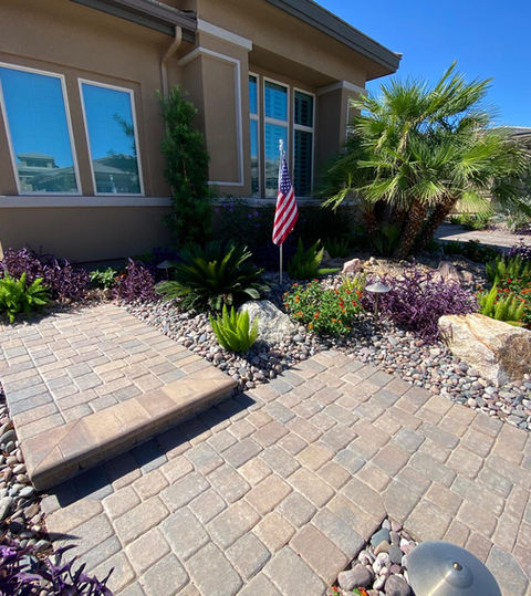 Modern Las Vegas home with drought-tolerant front entry landscaping