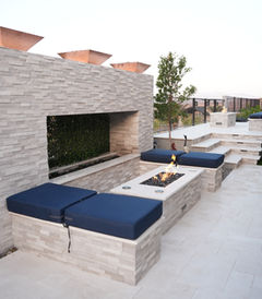 Modern outdoor fire pit and seating area