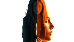 Young woman abstractly self-reflecting.