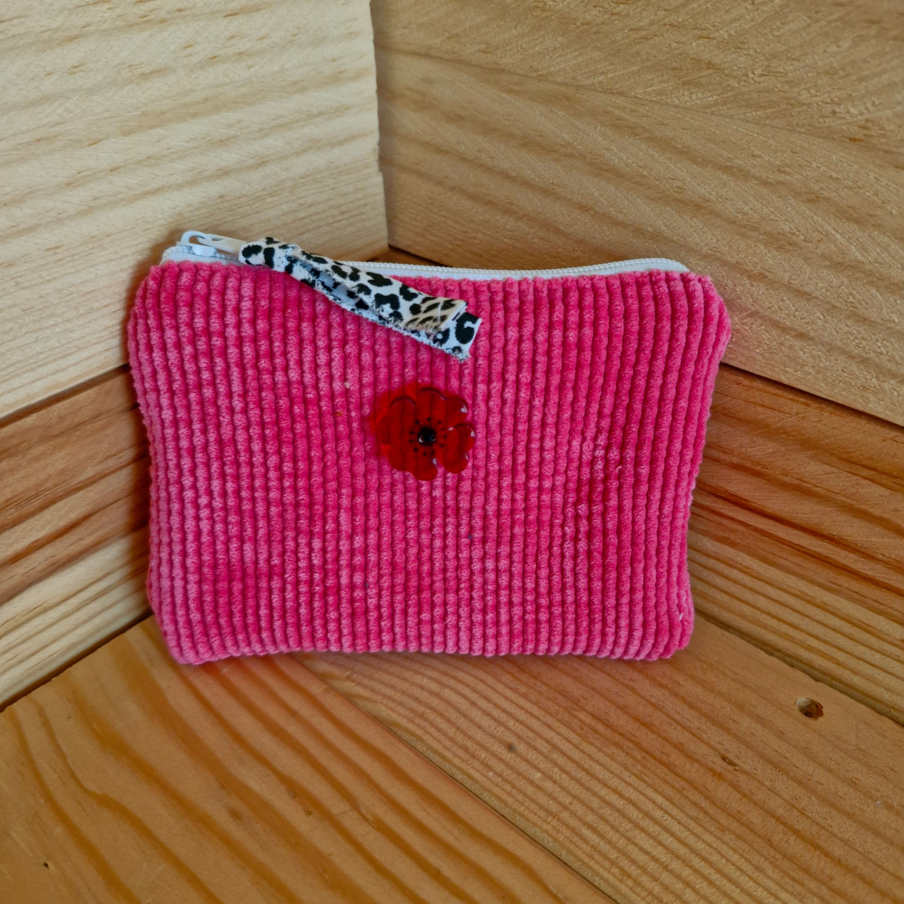 Porte-monnaie en velours côtelé rose fuchsia