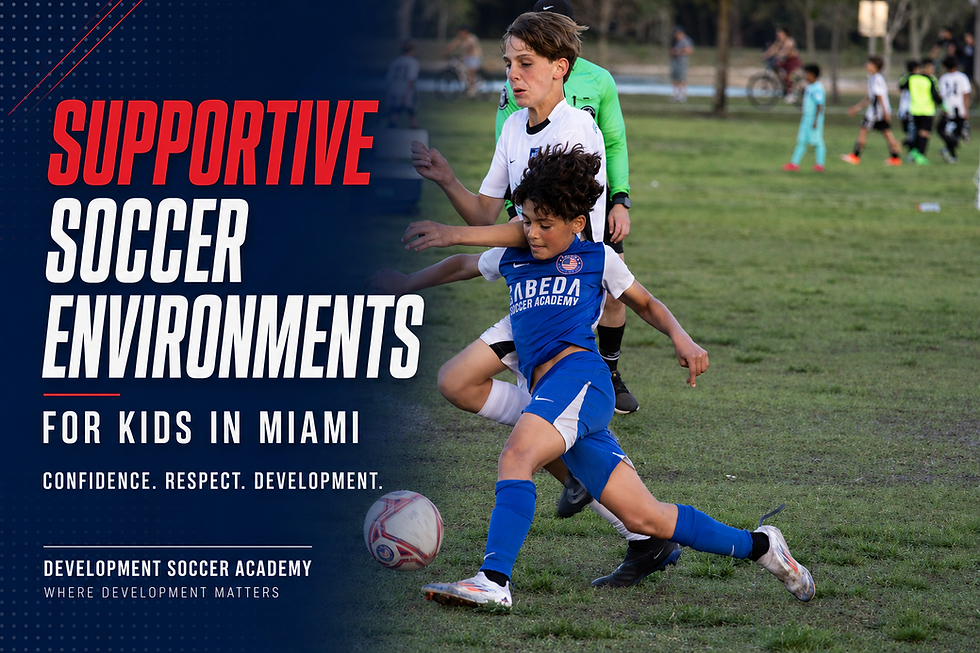 Youth soccer players competing in a supportive Development Soccer Academy environment in Miami