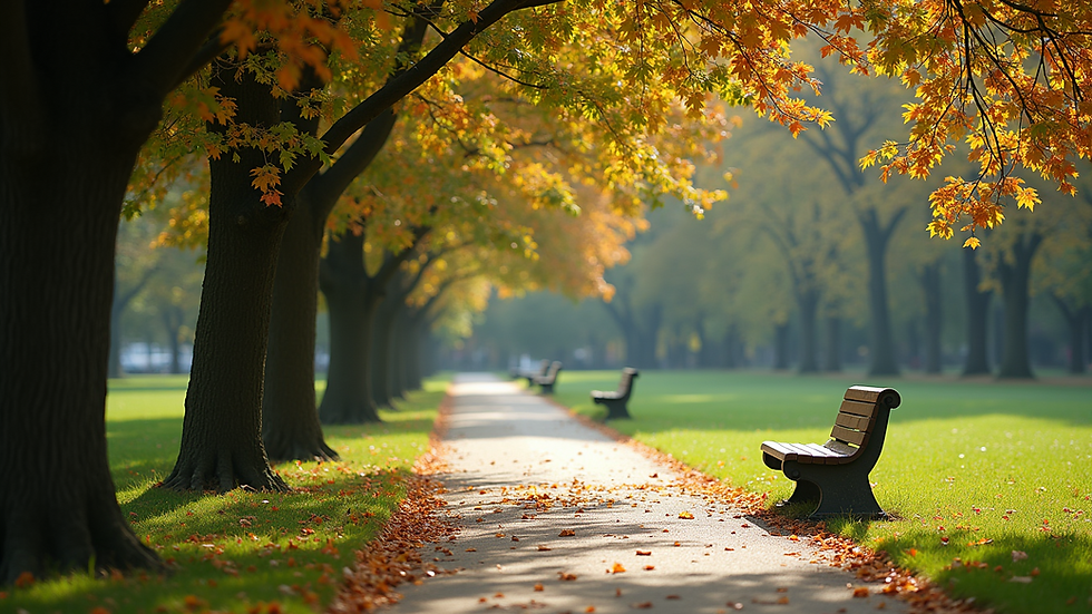 Eye-level view of a serene park setting ideal for casual meetings