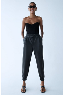 Zara Faux Leather Jogging Trousers Black
