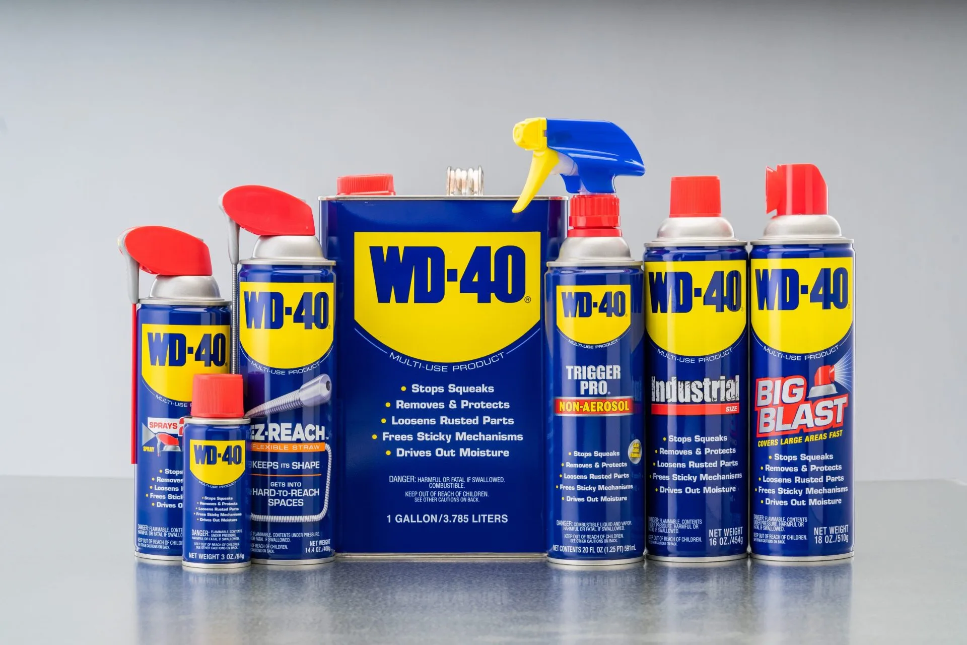 Line-up of WD-40 products.