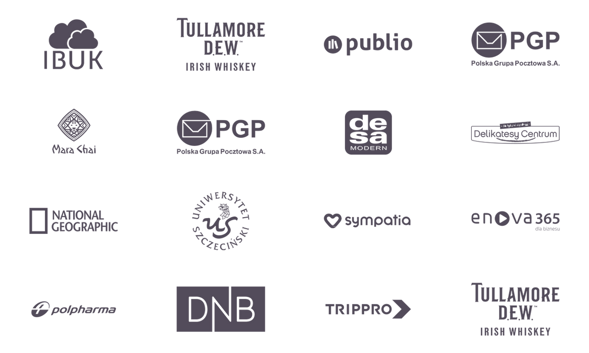 client logos of 1000ideas agency including IBUK, DNB, National Geographic, Publio and Sympatia