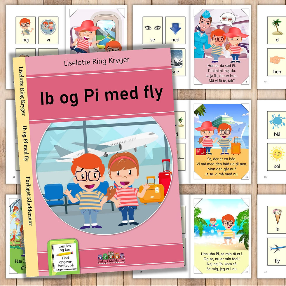 Miniaturebillede: Ib og Pi med fly, bog, hæfte, spil