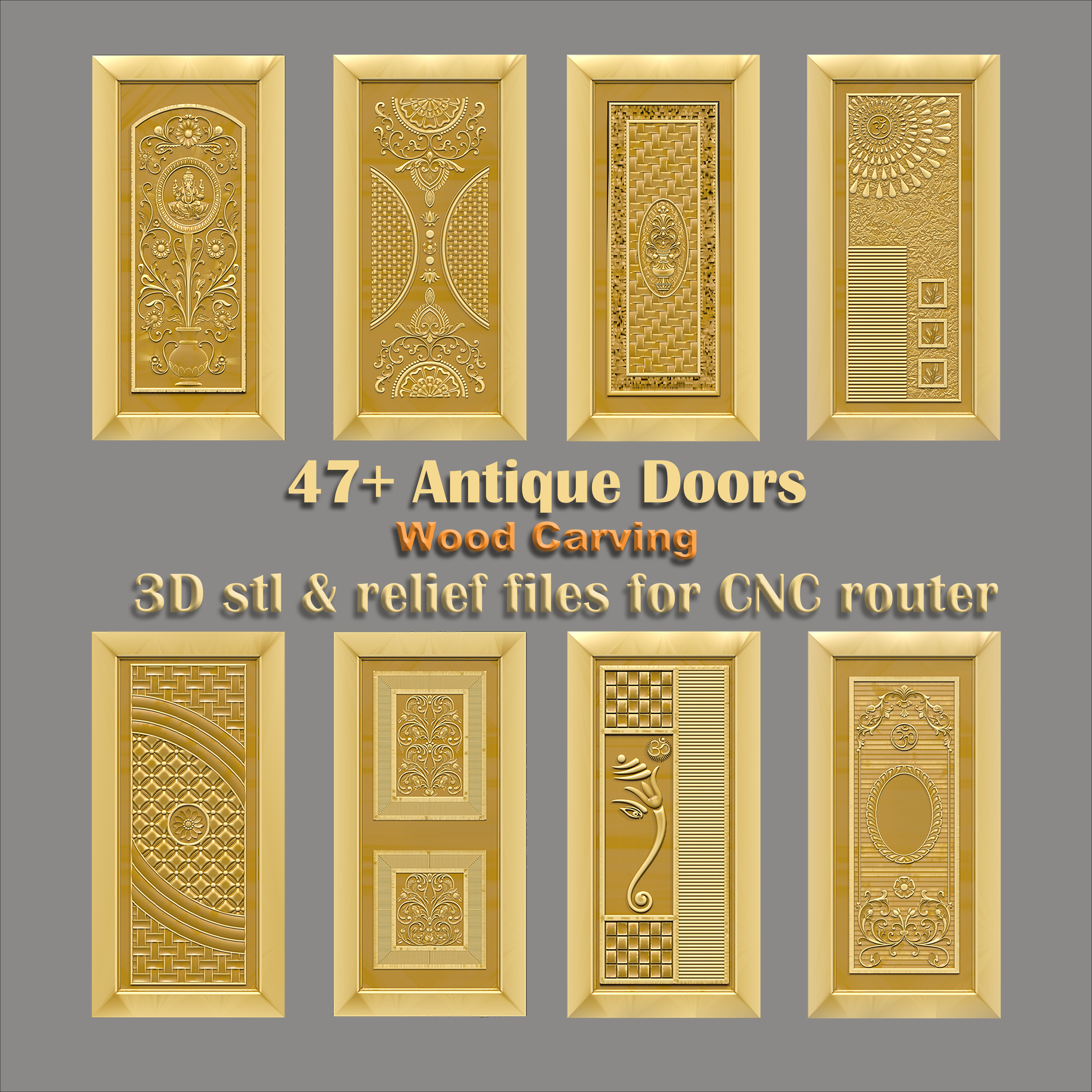 47 Antique 3D Door Designs artcam rlf files for CNC Machines
