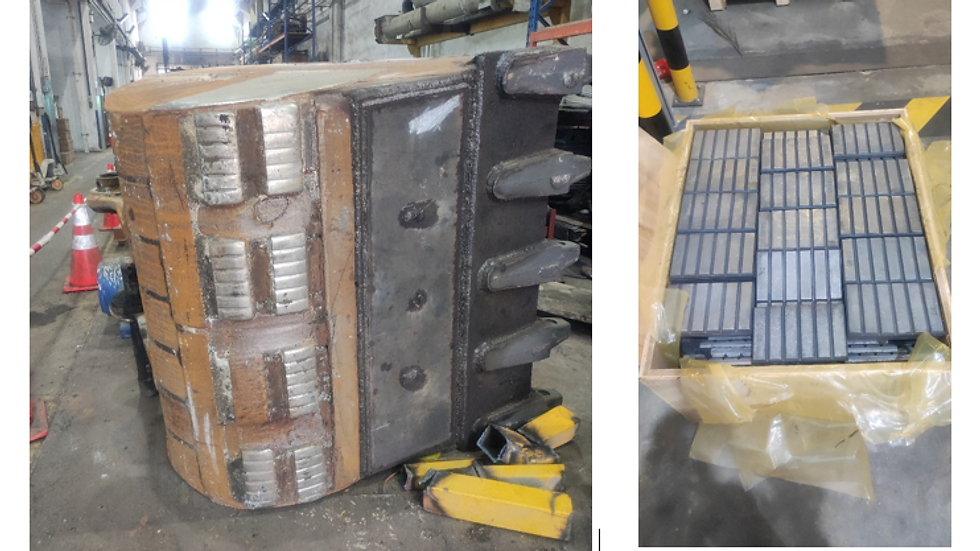 Wear Blocks attach to excavator bucket